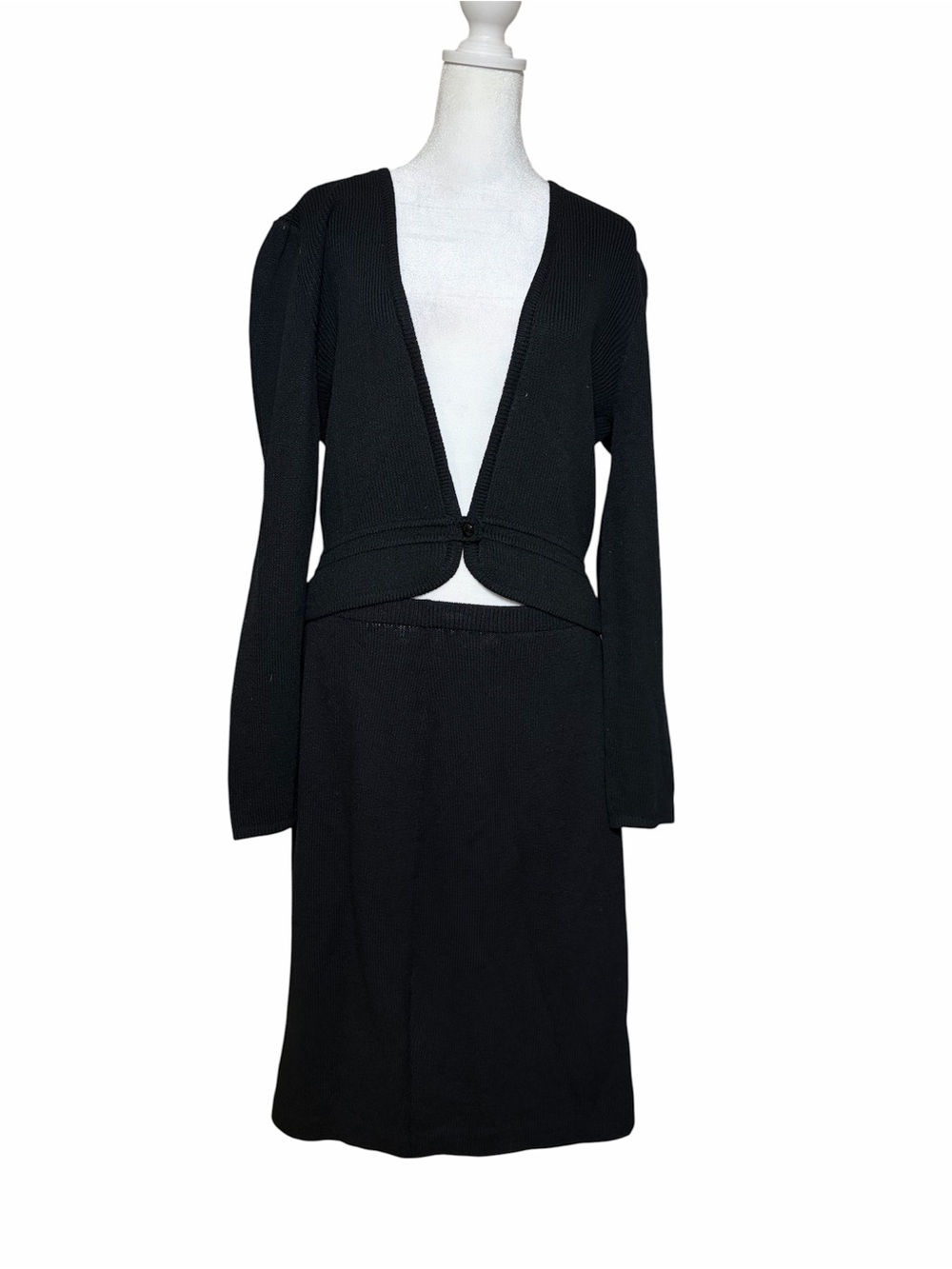 St. John Black Long Sleeve Knit Two-Piece Dress Set